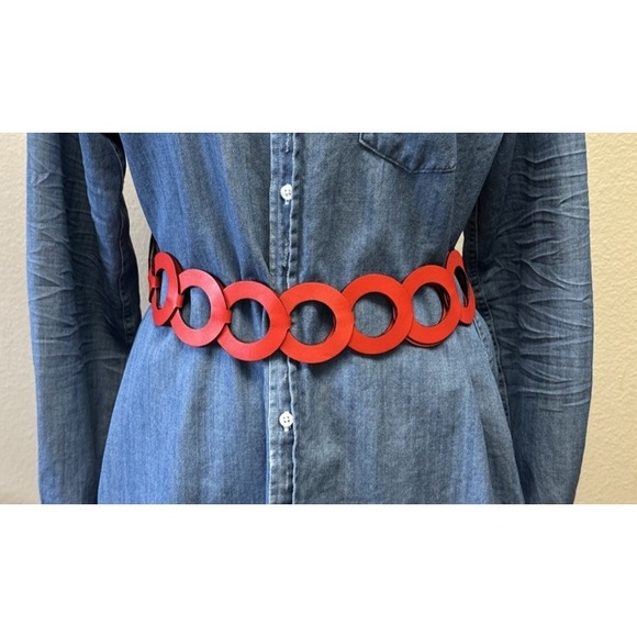 Loewe Accessories - RARE VTG Loewe Belt Womens Small  Red Leather Round Links Adjustable ribbon tie